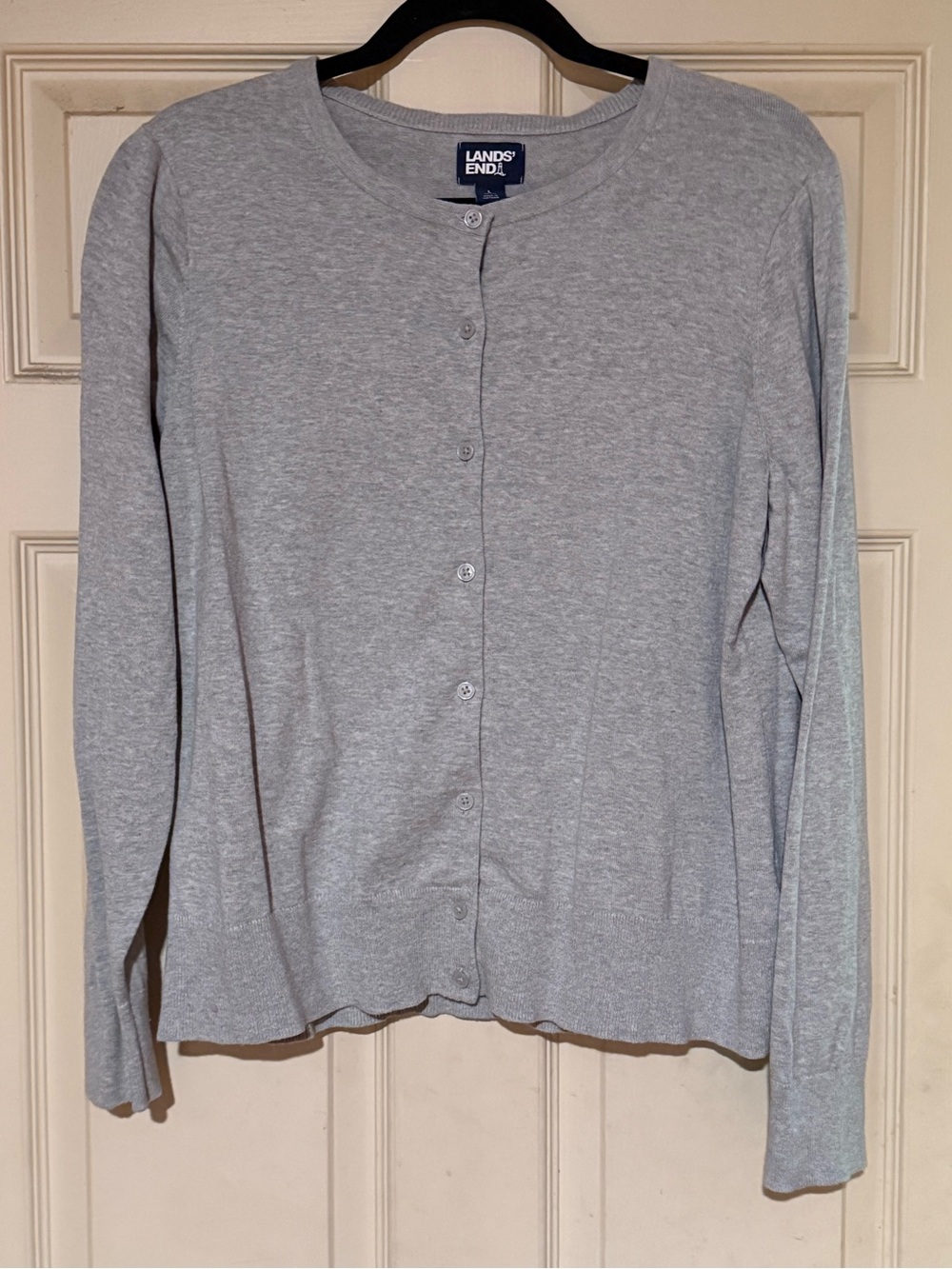 Lands' End Soft Light Gray Cotton Cardigan